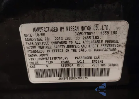 2007 Infiniti G35 Sport из США, поврежденный, VIN JNKBV61E87M704875